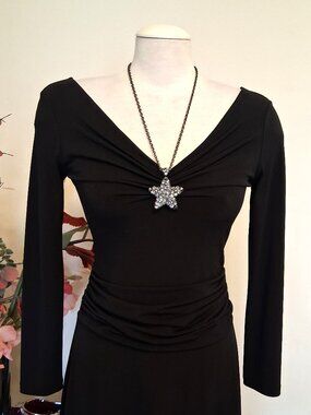 Vintage Chunky Large Star Dark Gray Crystal Pendant Thick Heavy VTG Necklace